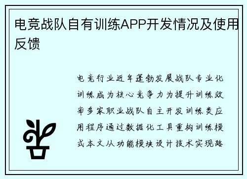 电竞战队自有训练APP开发情况及使用反馈