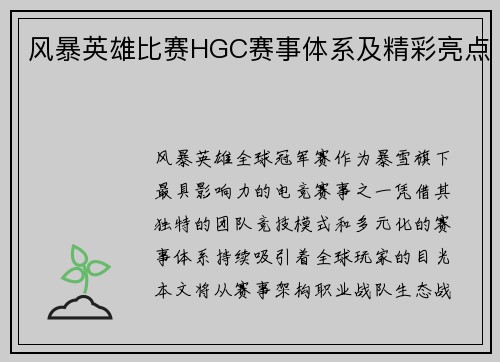 风暴英雄比赛HGC赛事体系及精彩亮点