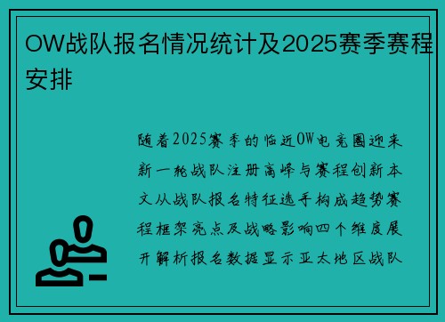OW战队报名情况统计及2025赛季赛程安排